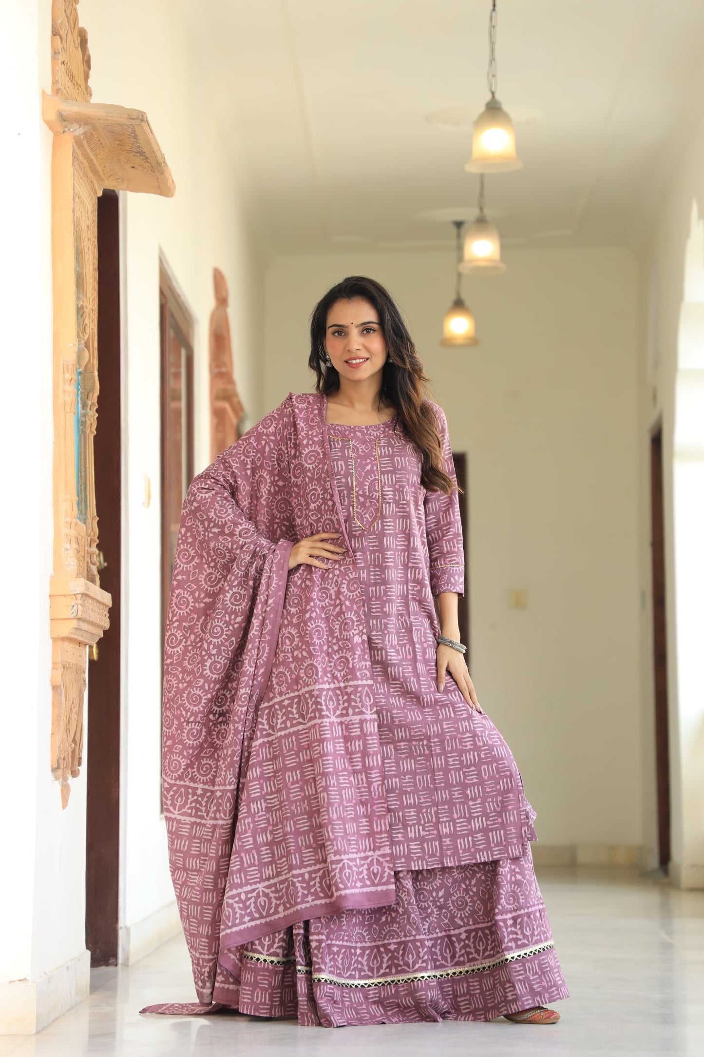 819 Long Kurta with Dupatta Lengha-3 PC Set