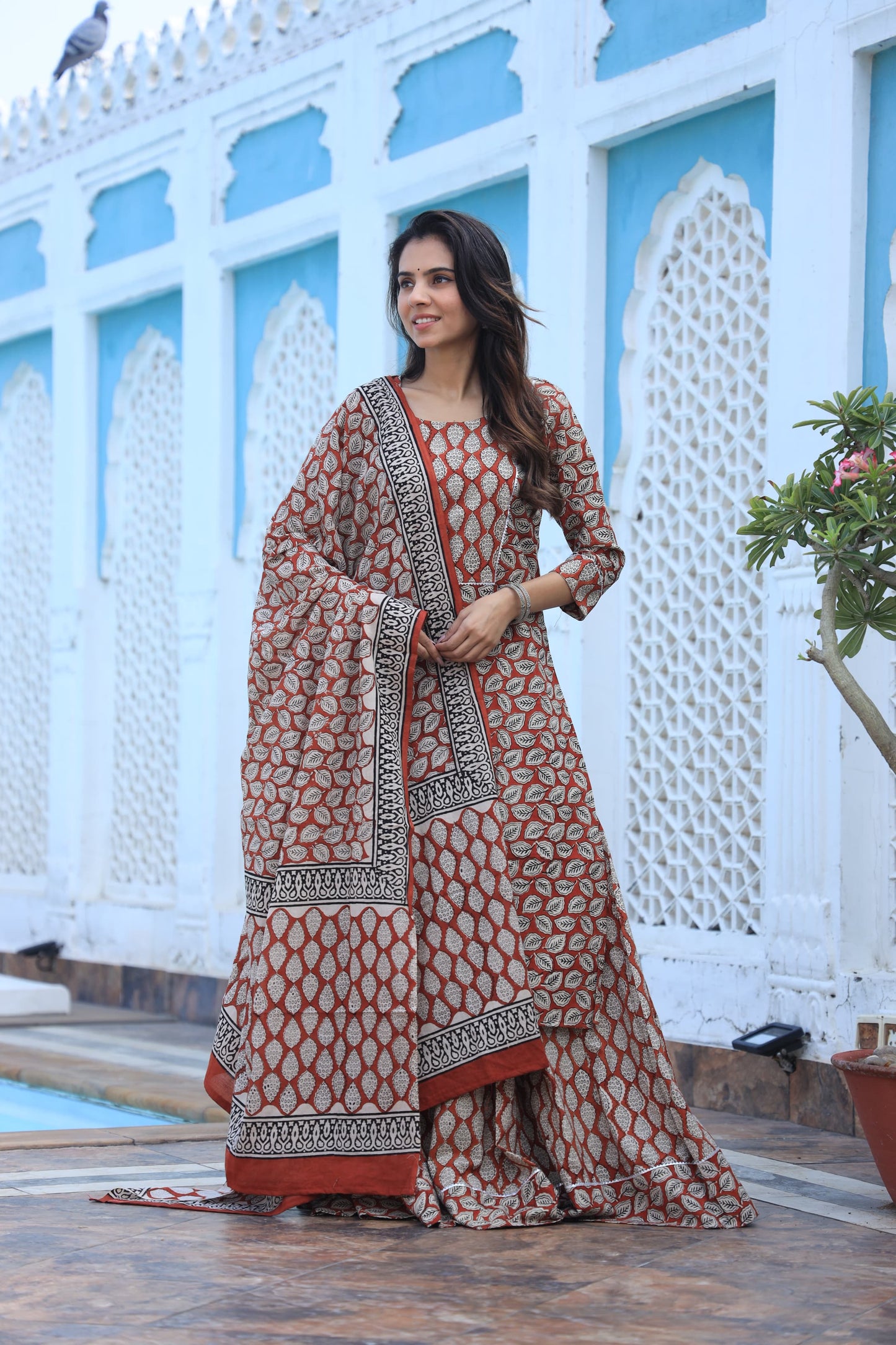 821 Long Kurta with Dupatta Lengha-3 PC Set
