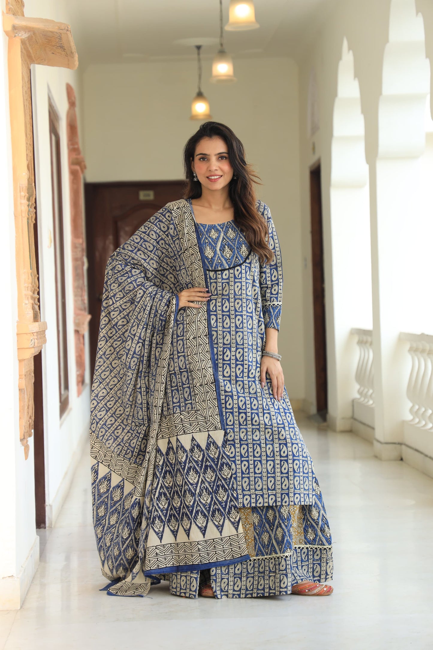 822 Long Kurta with Dupatta Lengha-3 PC Set