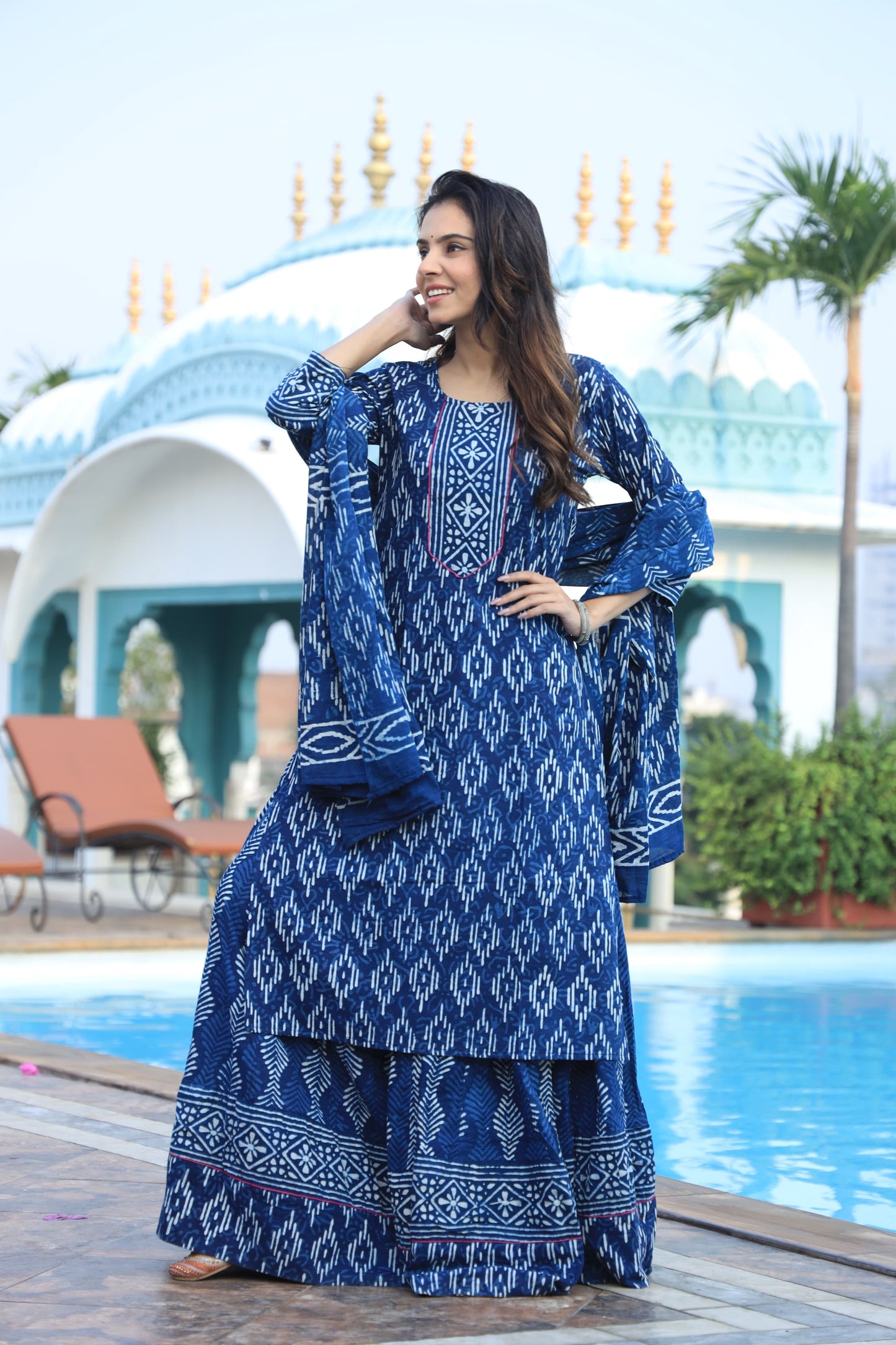 829 Long Kurta with Dupatta Lengha-3 PC Set