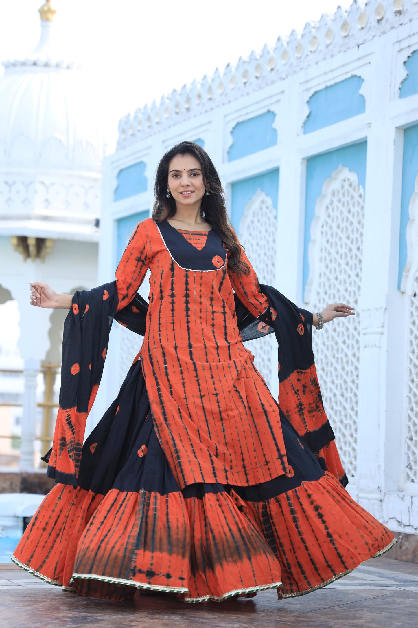 837 Long Kurta with Dupatta Lengha-3 PC Set