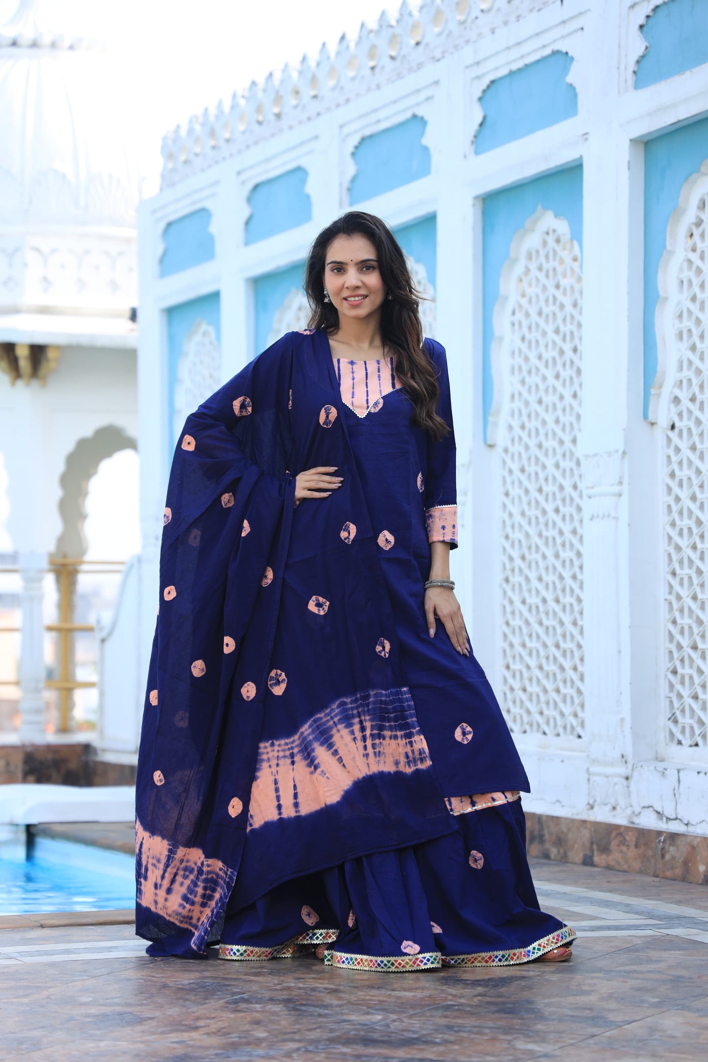 838 Long Kurta with Dupatta Lengha-3 PC Set
