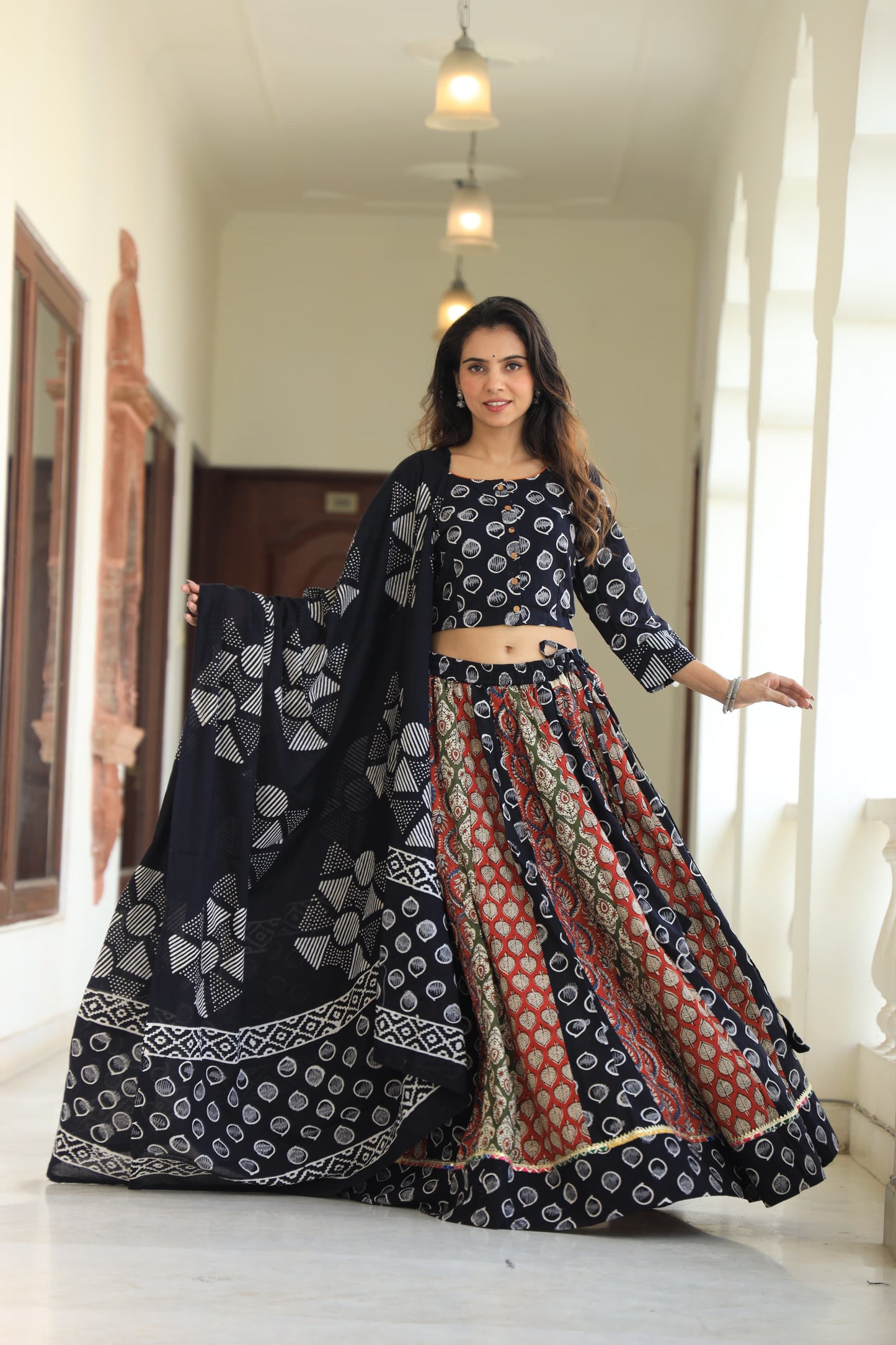 908 Short Top Lehenga Dupatta-3 PC Set