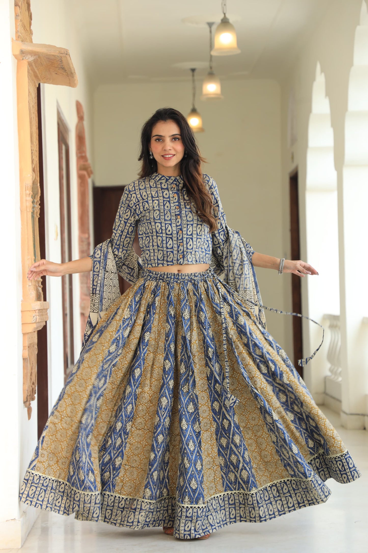 911 Short Top Lehenga Dupatta-3 PC Set