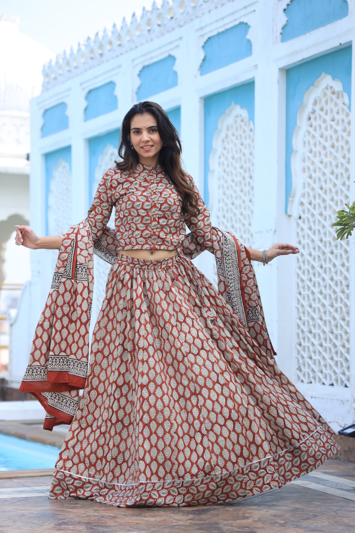 912 Short Top Lehenga Dupatta-3 PC Set