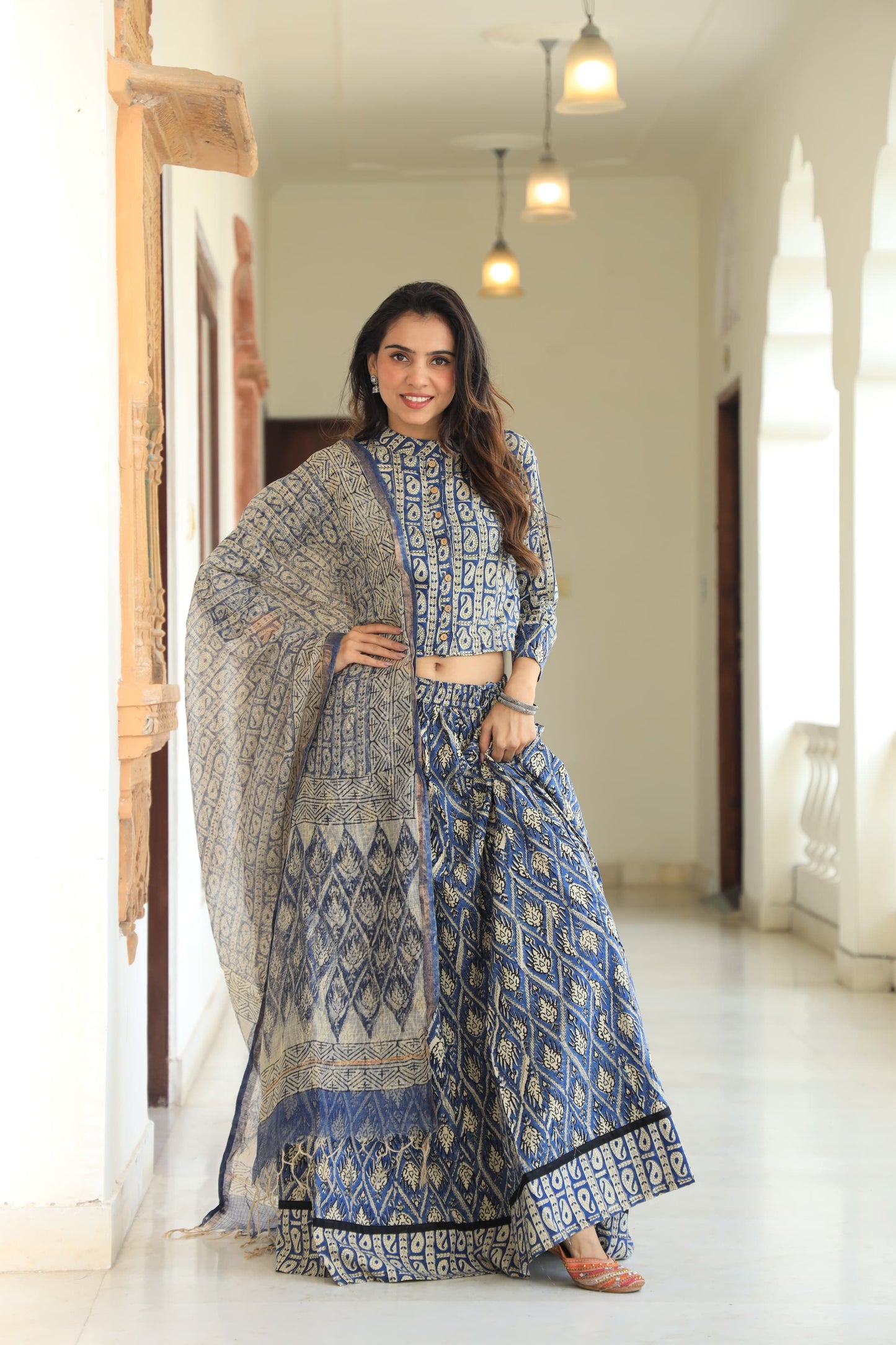 916 Short Top Lehenga Dupatta-3 PC Set