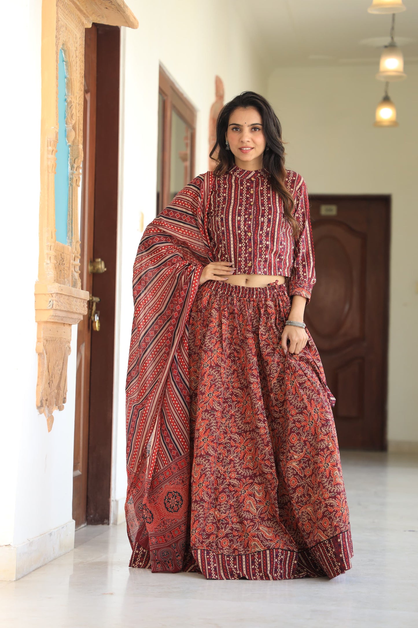 919 Short Top Lehenga Dupatta-3 PC Set