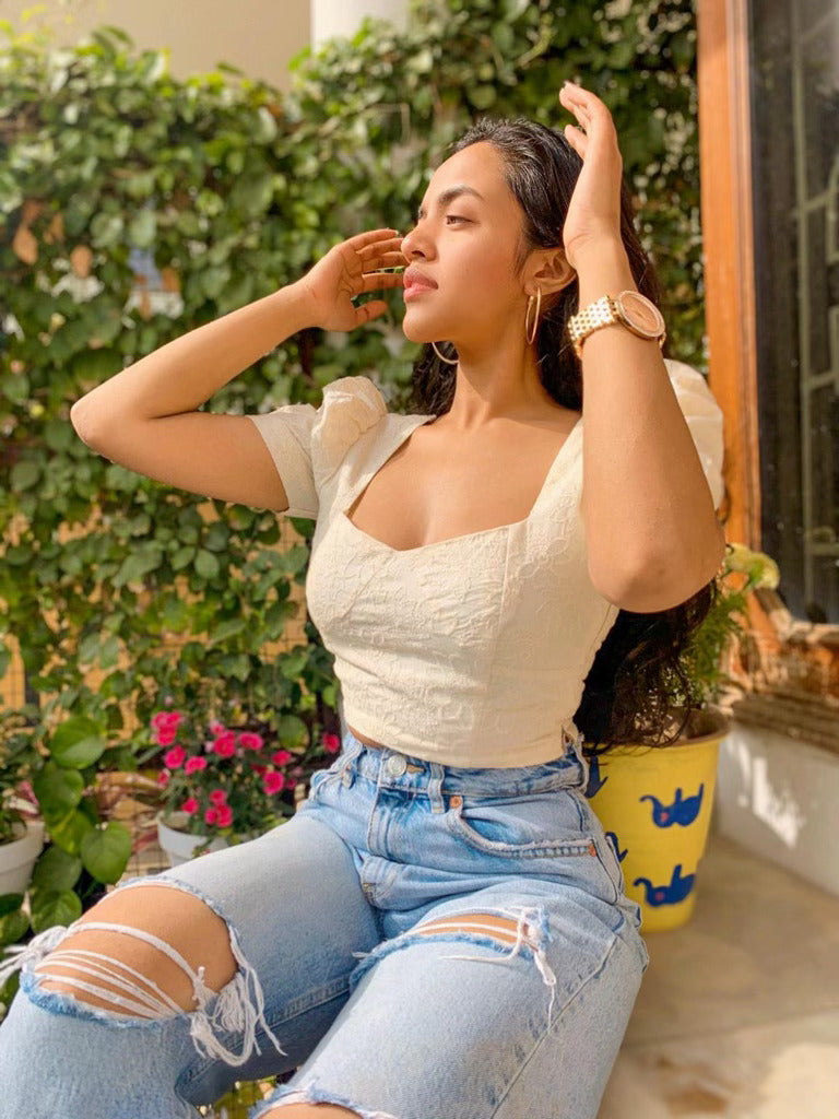 Cotton Embroidered Crop Top