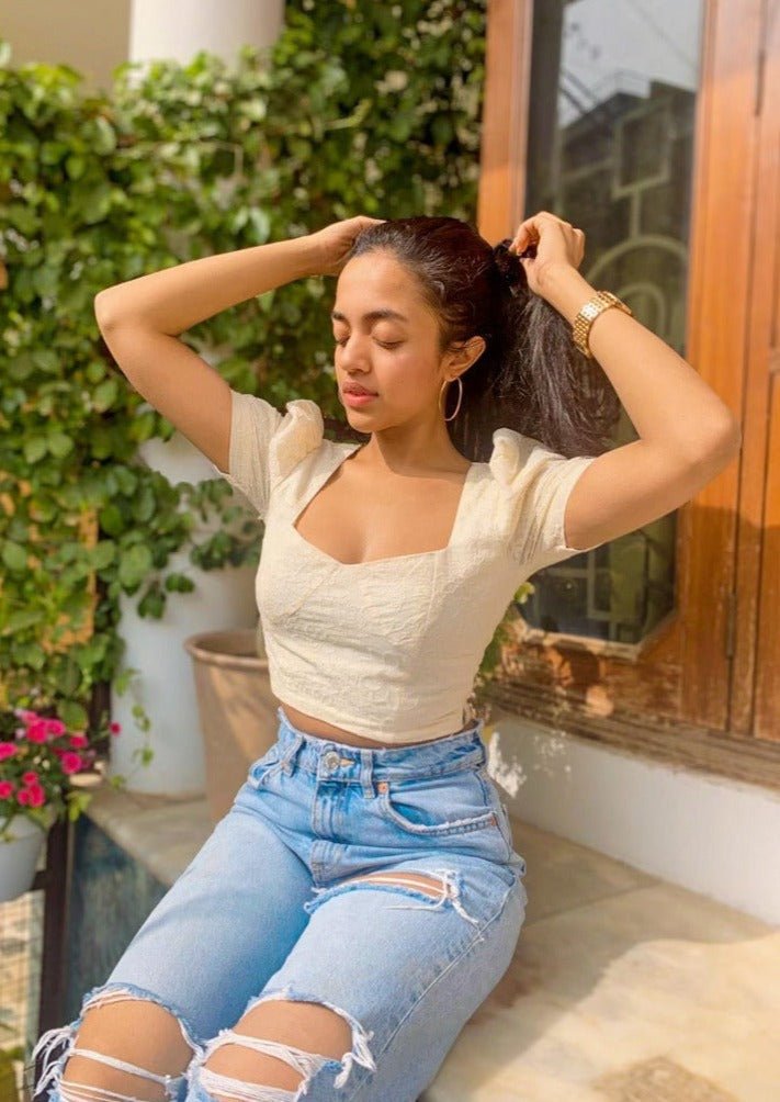Cotton Embroidered Crop Top