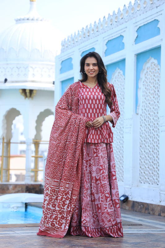 105 Short Kurti Lehenga Dupatta-3 PC Set
