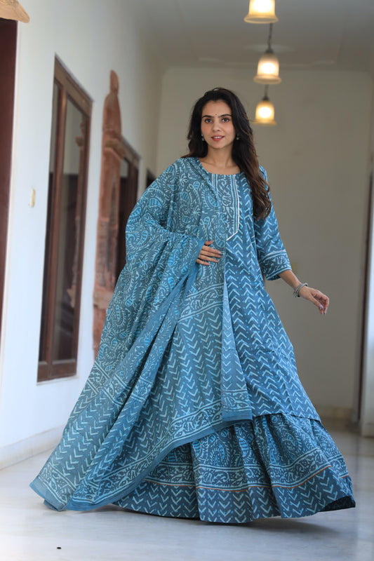 Long Kurta with Dupatta Lengha Set