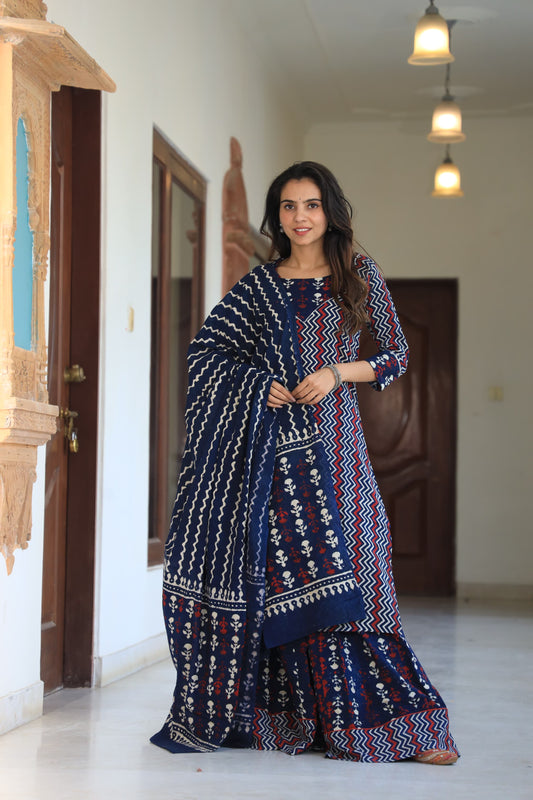 807 Long Kurta with Dupatta Lengha-3 PC Set