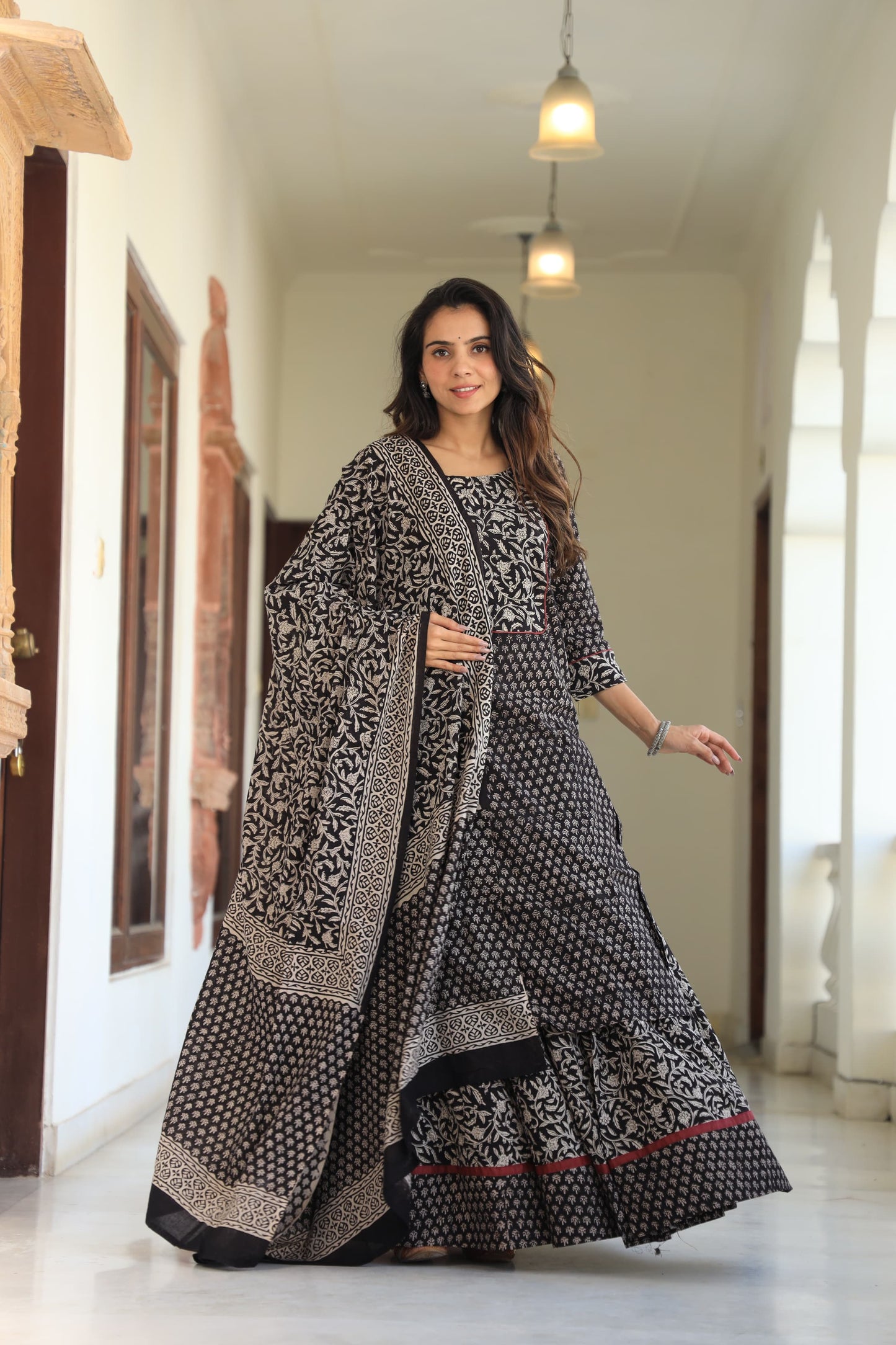 812 Long Kurta with Dupatta Lengha-3 PC Set