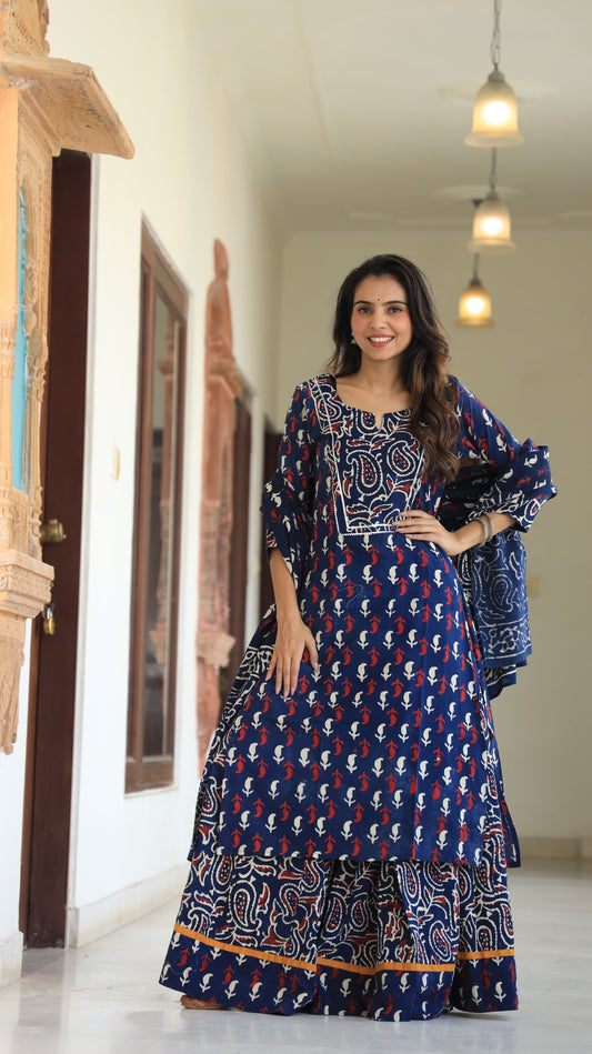 820 Long Kurta with Dupatta Lengha-3 PC Set