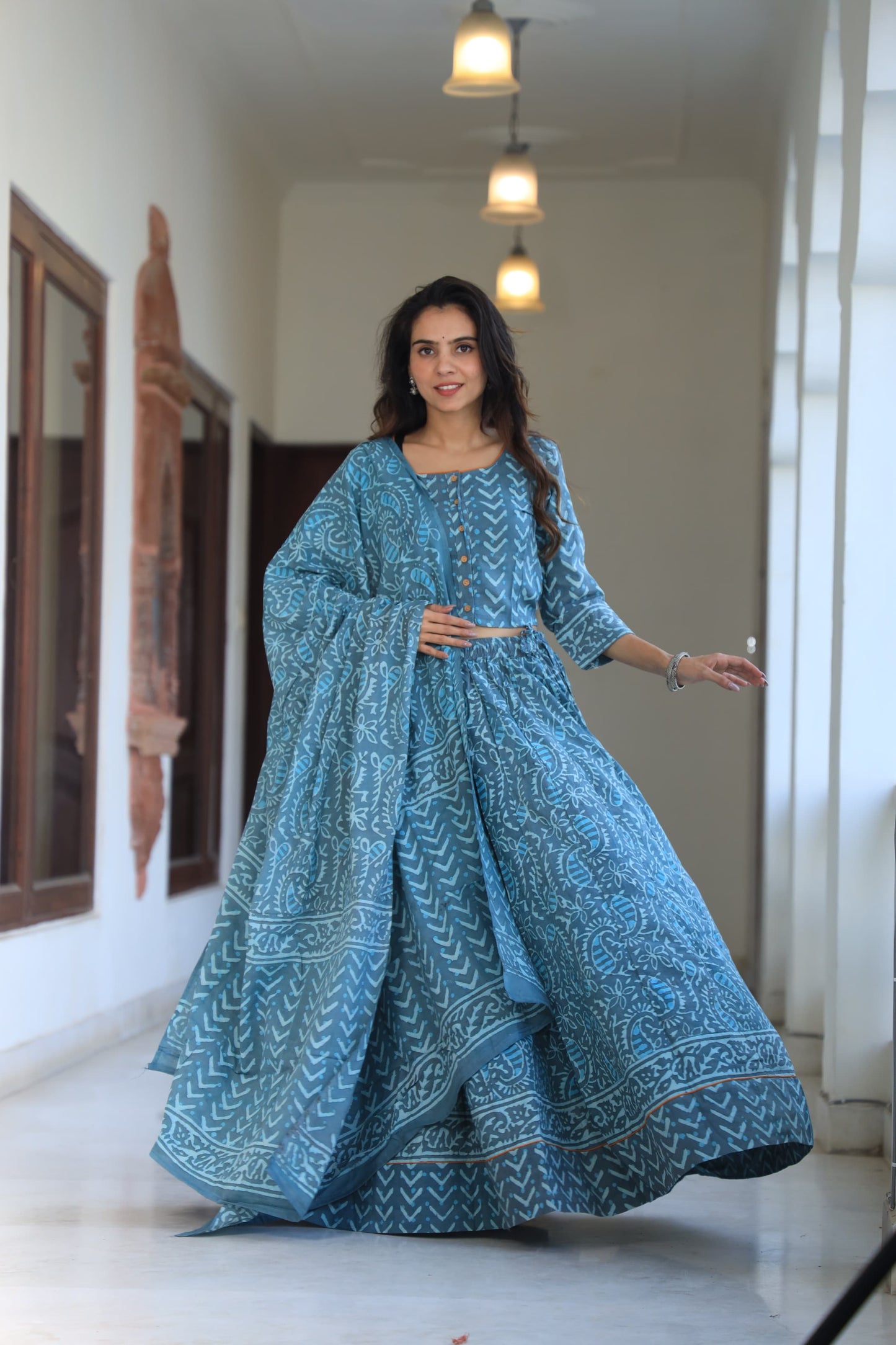 906 Short Top Lehenga Dupatta-3 PC Set