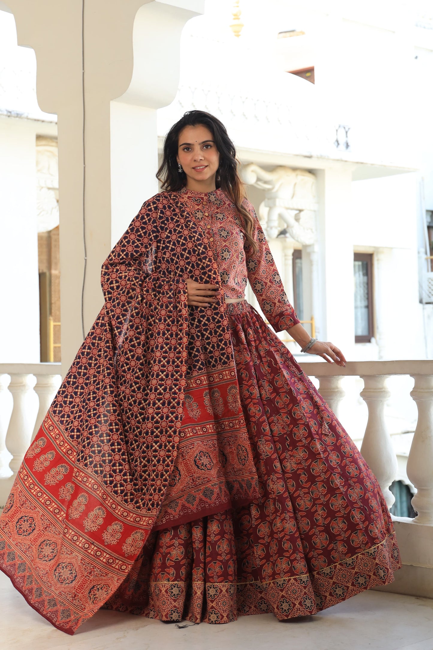 909 Short Top Lehenga Dupatta-3 PC Set
