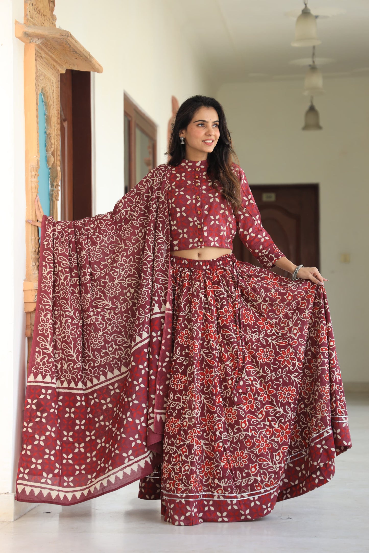 910 Short Top Lehenga Dupatta-3 PC Set