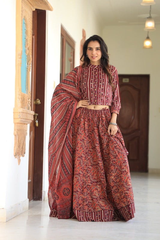 919 Short Top Lehenga Dupatta-3 PC Set