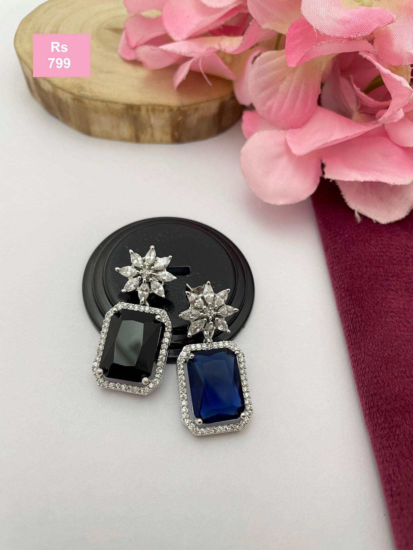 Cz Earrings Blue Black @799