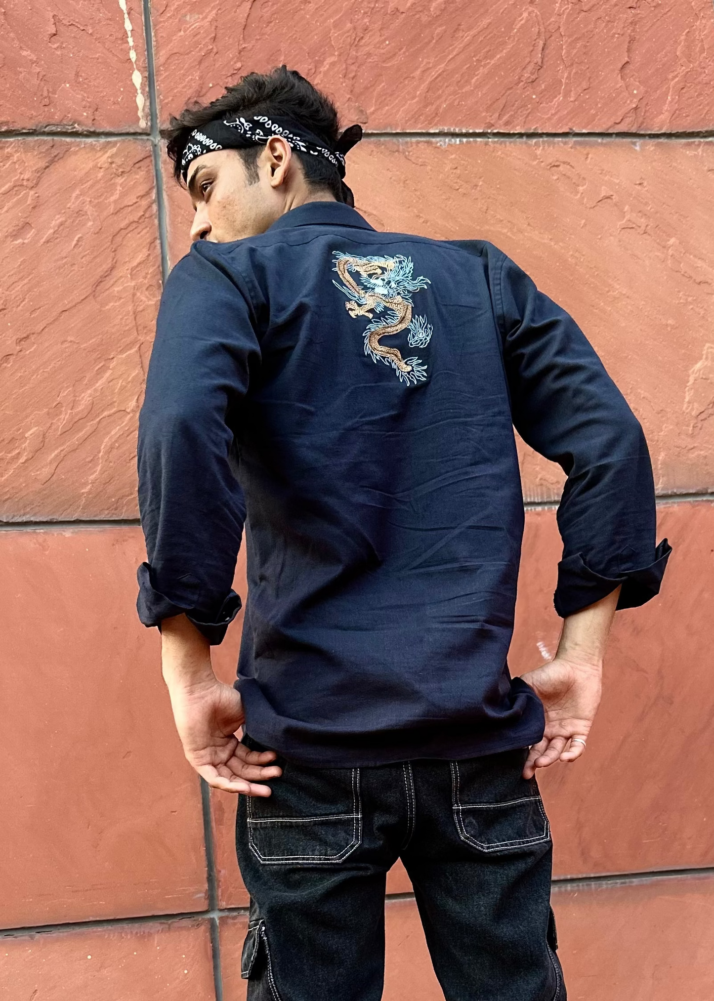 Hellfire Embroidered Navy Shirt