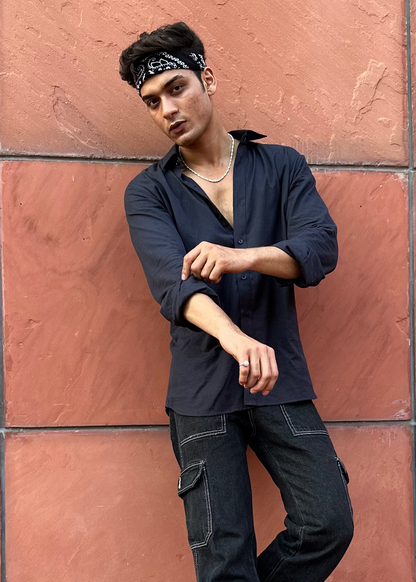 Hellfire Embroidered Navy Shirt