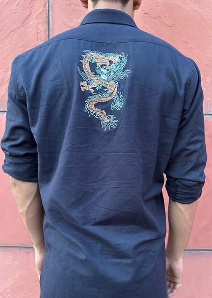 Hellfire Embroidered Navy Shirt
