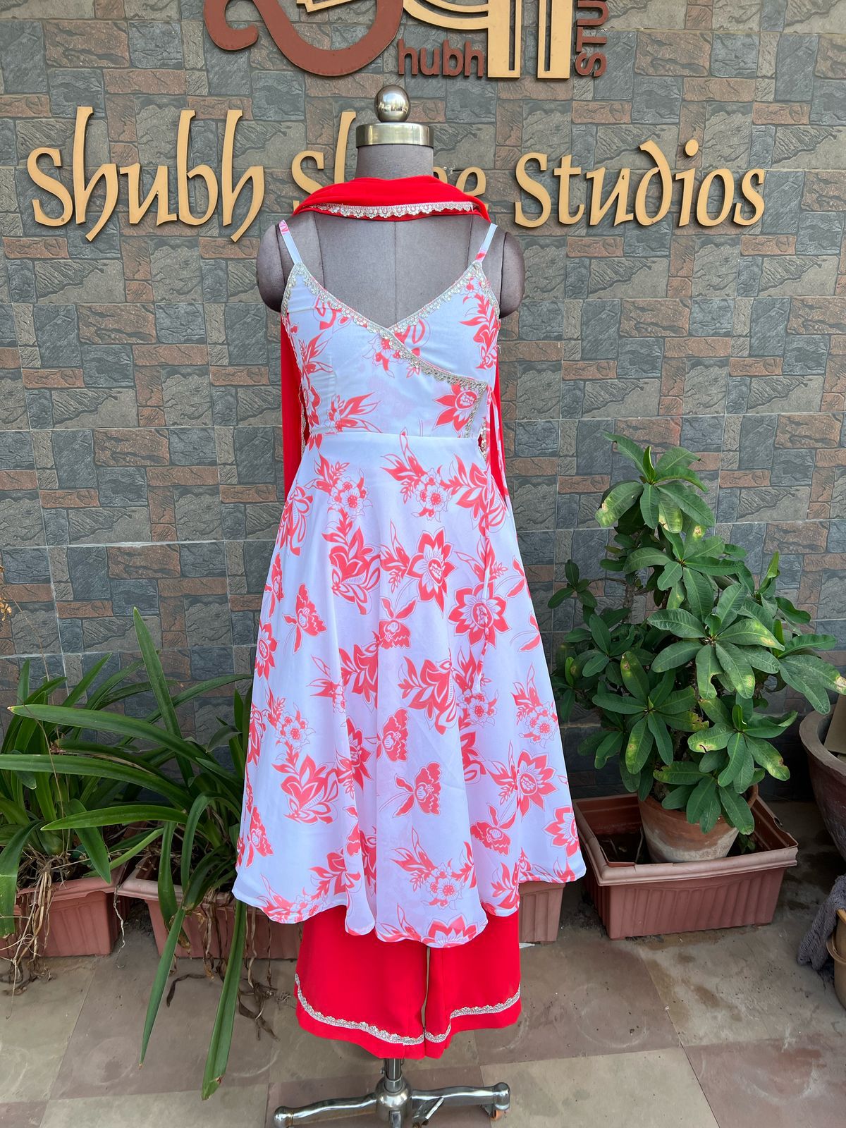 Coral Bloom Anarkali Set